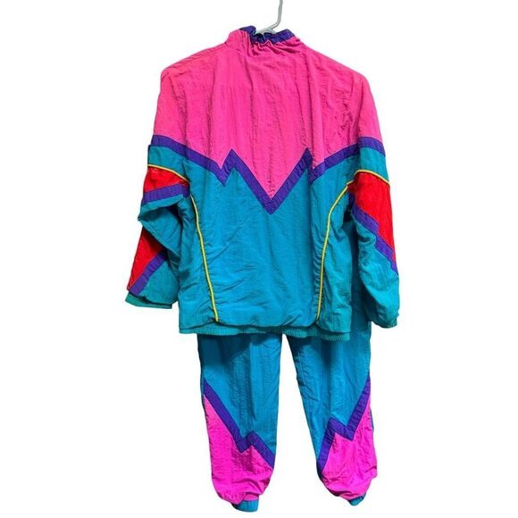 VTG 80s/90s Windbreaker Tracksuits Pink/Blue Jacket & Pants Set girls size 14 - Picture 8 of 16